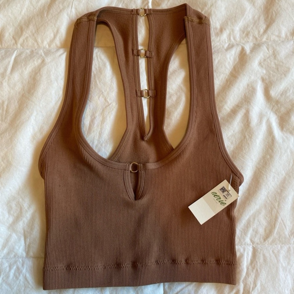 NWT Aerie Brown Crop Racerback Tank